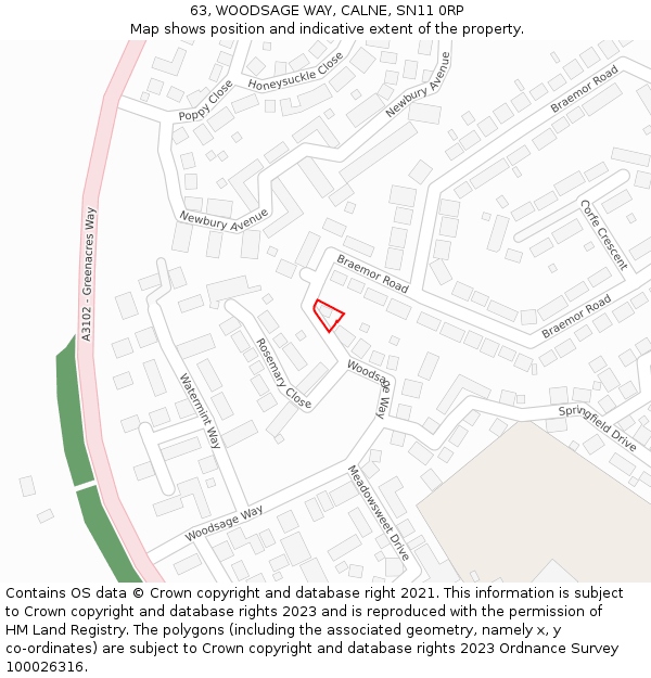 63, WOODSAGE WAY, CALNE, SN11 0RP: Location map and indicative extent of plot