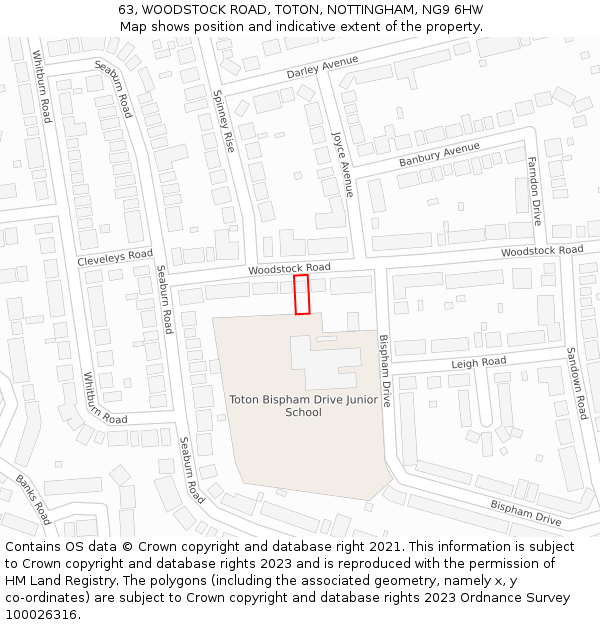 63, WOODSTOCK ROAD, TOTON, NOTTINGHAM, NG9 6HW: Location map and indicative extent of plot