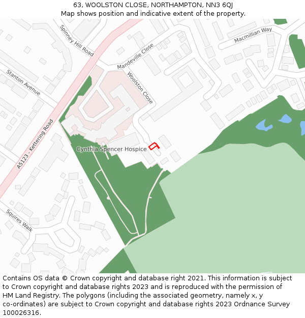 63, WOOLSTON CLOSE, NORTHAMPTON, NN3 6QJ: Location map and indicative extent of plot