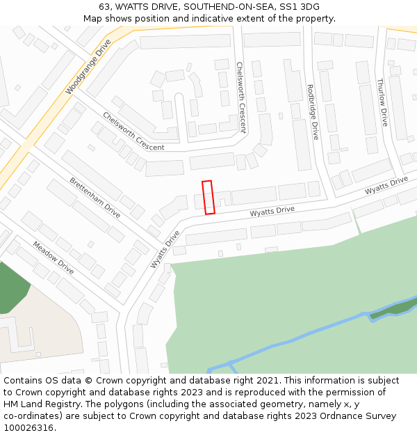 63, WYATTS DRIVE, SOUTHEND-ON-SEA, SS1 3DG: Location map and indicative extent of plot