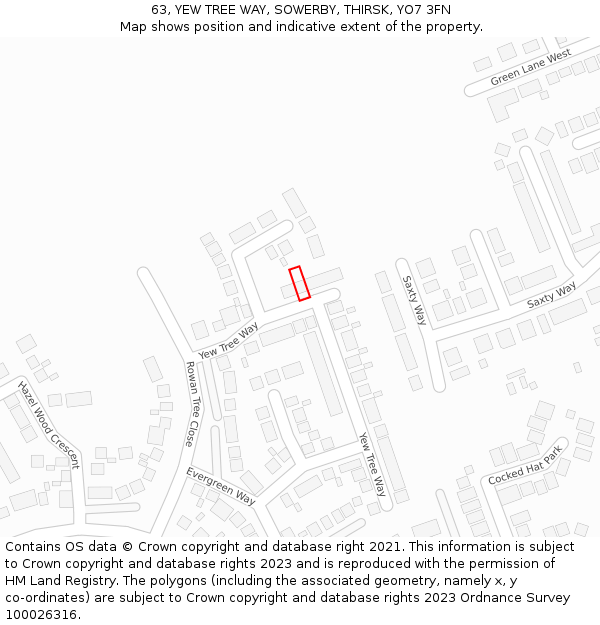 63, YEW TREE WAY, SOWERBY, THIRSK, YO7 3FN: Location map and indicative extent of plot