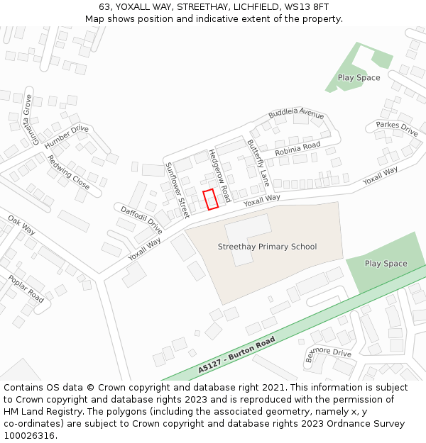 63, YOXALL WAY, STREETHAY, LICHFIELD, WS13 8FT: Location map and indicative extent of plot