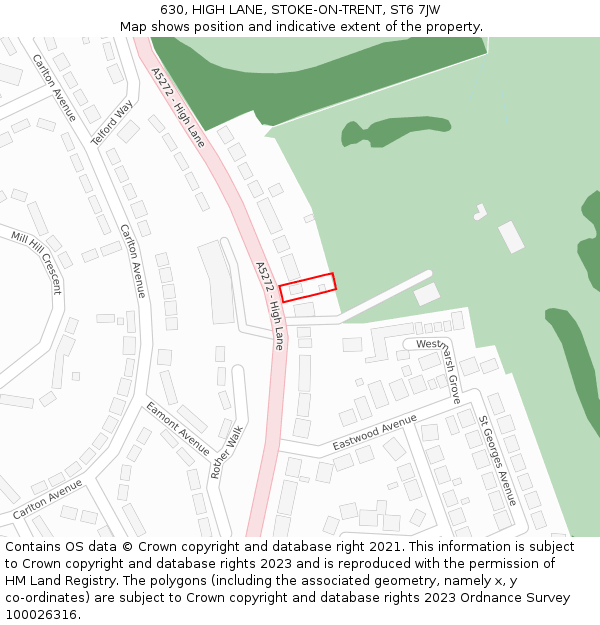 630, HIGH LANE, STOKE-ON-TRENT, ST6 7JW: Location map and indicative extent of plot