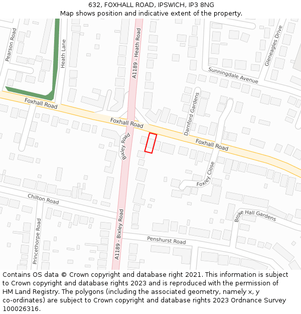 632, FOXHALL ROAD, IPSWICH, IP3 8NG: Location map and indicative extent of plot