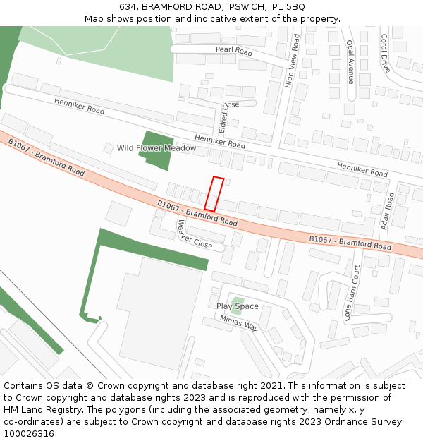634, BRAMFORD ROAD, IPSWICH, IP1 5BQ: Location map and indicative extent of plot