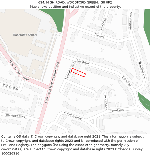 634, HIGH ROAD, WOODFORD GREEN, IG8 0PZ: Location map and indicative extent of plot