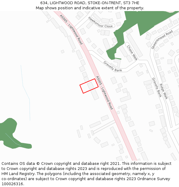 634, LIGHTWOOD ROAD, STOKE-ON-TRENT, ST3 7HE: Location map and indicative extent of plot