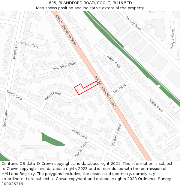 635, BLANDFORD ROAD, POOLE, BH16 5ED: Location map and indicative extent of plot