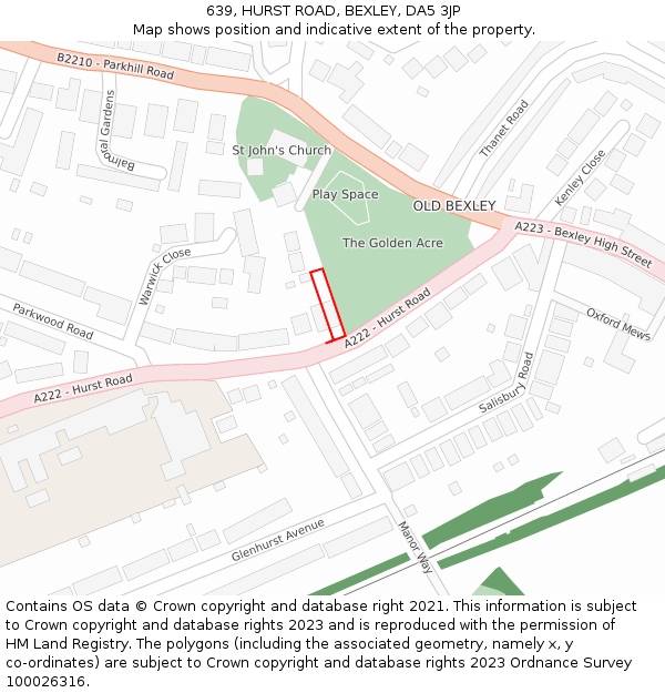 639, HURST ROAD, BEXLEY, DA5 3JP: Location map and indicative extent of plot