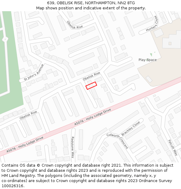 639, OBELISK RISE, NORTHAMPTON, NN2 8TG: Location map and indicative extent of plot