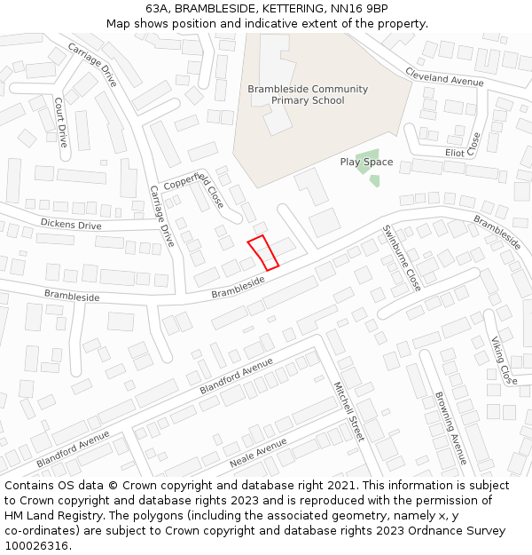 63A, BRAMBLESIDE, KETTERING, NN16 9BP: Location map and indicative extent of plot