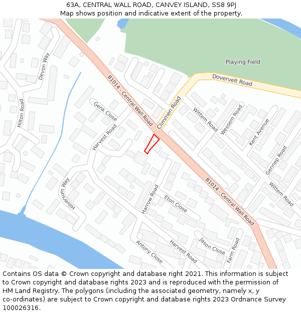 63A, CENTRAL WALL ROAD, CANVEY ISLAND, SS8 9PJ: Location map and indicative extent of plot