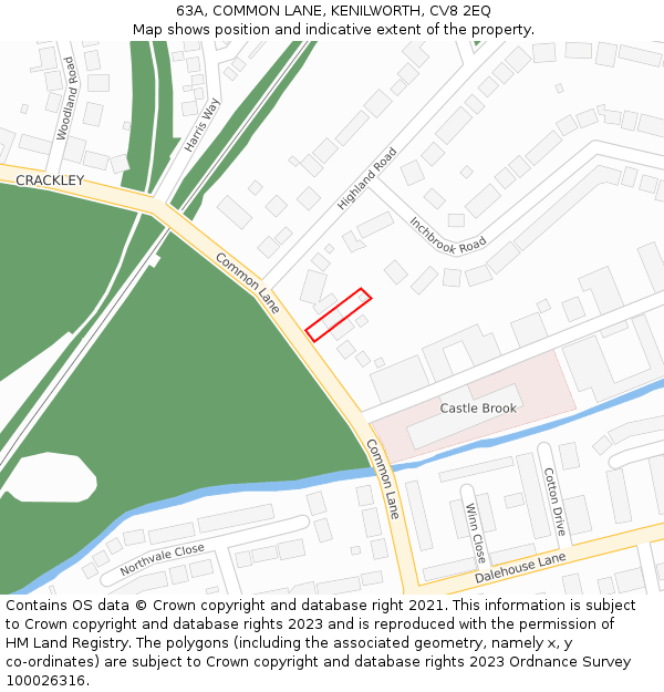 63A, COMMON LANE, KENILWORTH, CV8 2EQ: Location map and indicative extent of plot