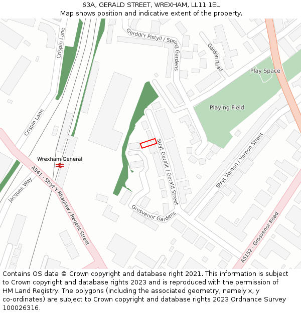 63A, GERALD STREET, WREXHAM, LL11 1EL: Location map and indicative extent of plot