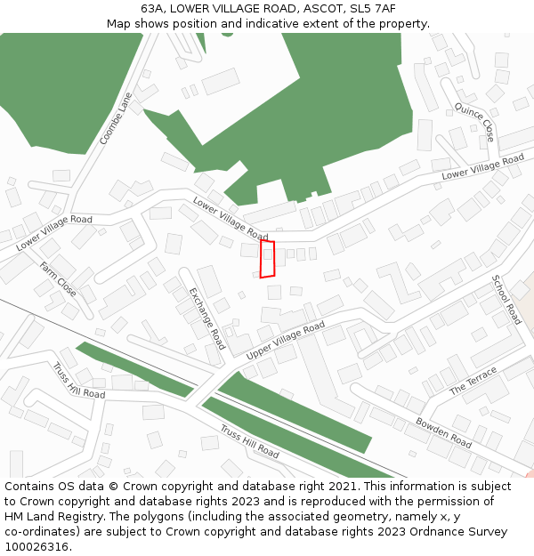 63A, LOWER VILLAGE ROAD, ASCOT, SL5 7AF: Location map and indicative extent of plot