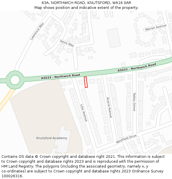 63A, NORTHWICH ROAD, KNUTSFORD, WA16 0AR: Location map and indicative extent of plot