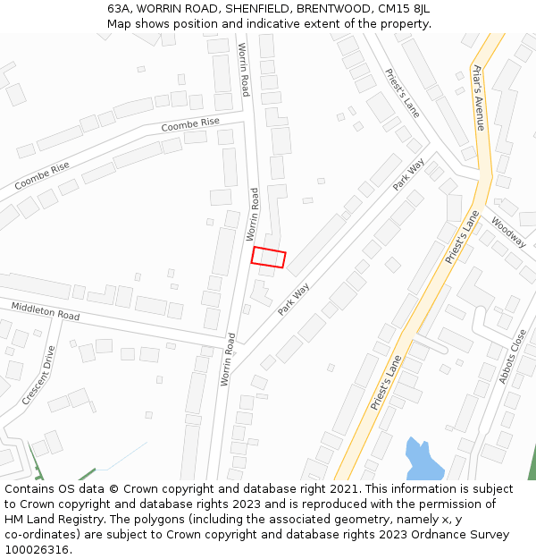 63A, WORRIN ROAD, SHENFIELD, BRENTWOOD, CM15 8JL: Location map and indicative extent of plot