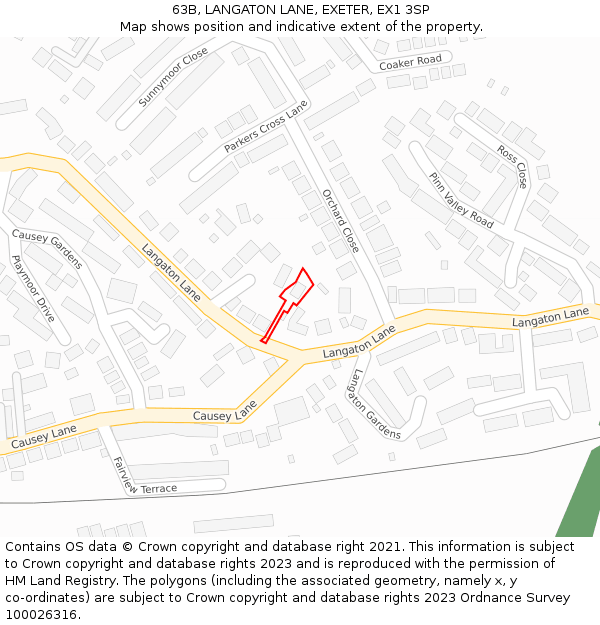 63B, LANGATON LANE, EXETER, EX1 3SP: Location map and indicative extent of plot