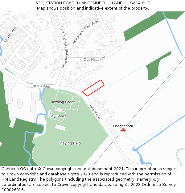 63C, STATION ROAD, LLANGENNECH, LLANELLI, SA14 8UD: Location map and indicative extent of plot