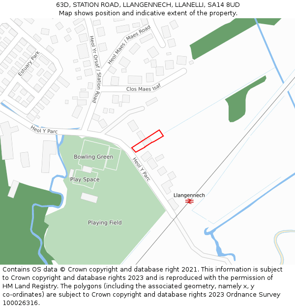 63D, STATION ROAD, LLANGENNECH, LLANELLI, SA14 8UD: Location map and indicative extent of plot