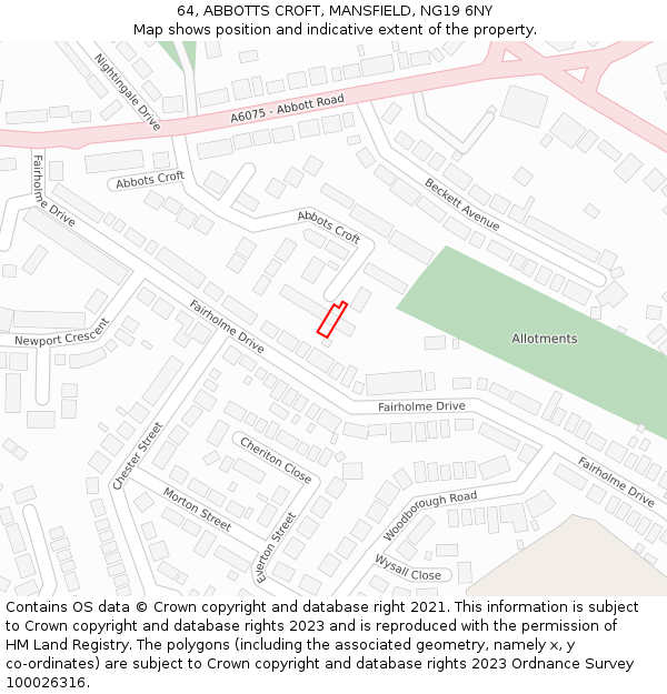 64, ABBOTTS CROFT, MANSFIELD, NG19 6NY: Location map and indicative extent of plot