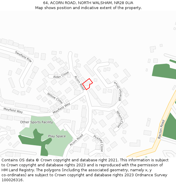 64, ACORN ROAD, NORTH WALSHAM, NR28 0UA: Location map and indicative extent of plot