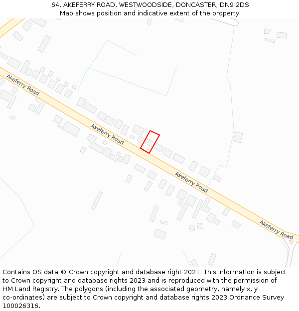 64, AKEFERRY ROAD, WESTWOODSIDE, DONCASTER, DN9 2DS: Location map and indicative extent of plot