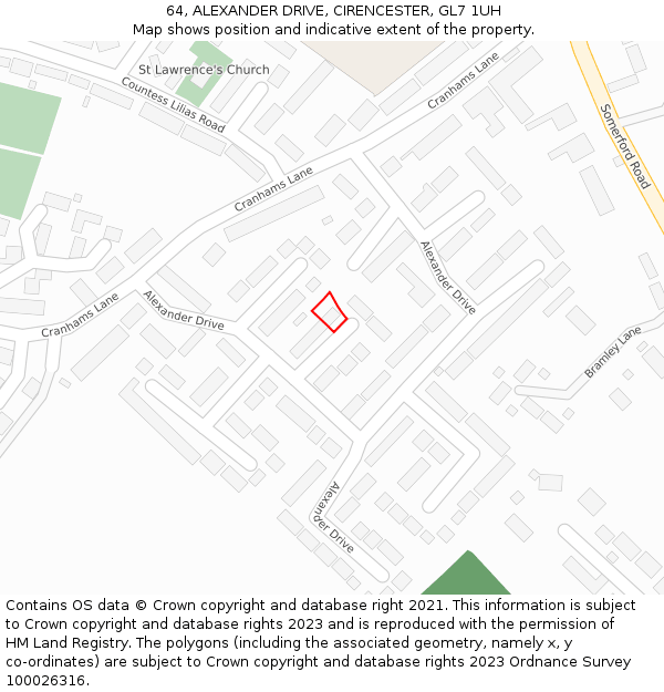 64, ALEXANDER DRIVE, CIRENCESTER, GL7 1UH: Location map and indicative extent of plot