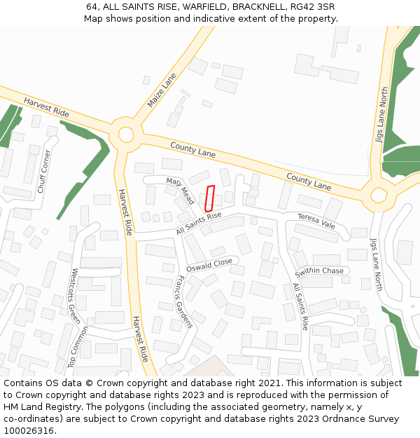 64, ALL SAINTS RISE, WARFIELD, BRACKNELL, RG42 3SR: Location map and indicative extent of plot