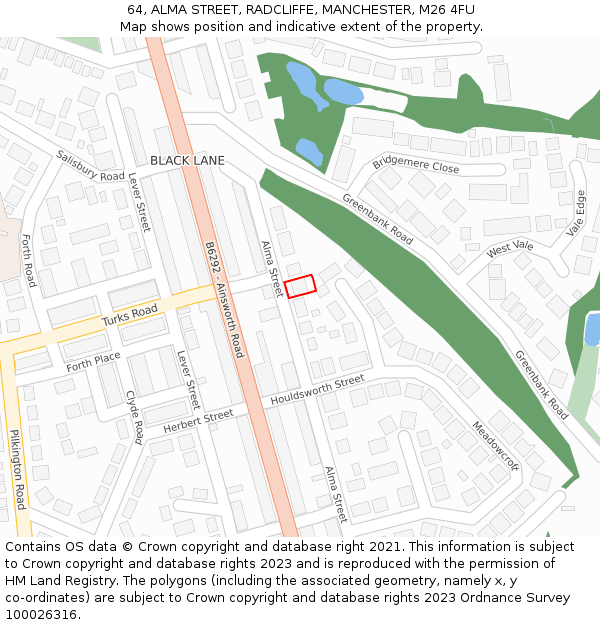 64, ALMA STREET, RADCLIFFE, MANCHESTER, M26 4FU: Location map and indicative extent of plot