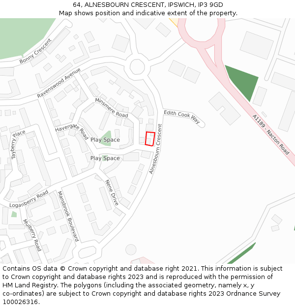 64, ALNESBOURN CRESCENT, IPSWICH, IP3 9GD: Location map and indicative extent of plot