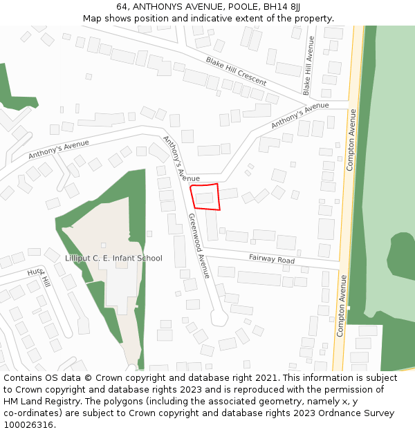 64, ANTHONYS AVENUE, POOLE, BH14 8JJ: Location map and indicative extent of plot