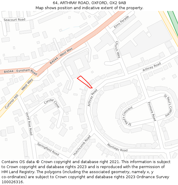 64, ARTHRAY ROAD, OXFORD, OX2 9AB: Location map and indicative extent of plot