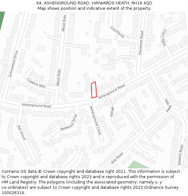 64, ASHENGROUND ROAD, HAYWARDS HEATH, RH16 4QD: Location map and indicative extent of plot