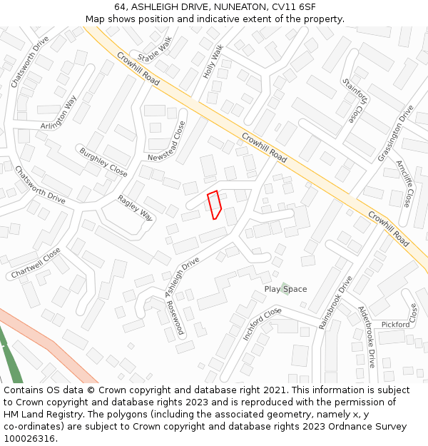 64, ASHLEIGH DRIVE, NUNEATON, CV11 6SF: Location map and indicative extent of plot