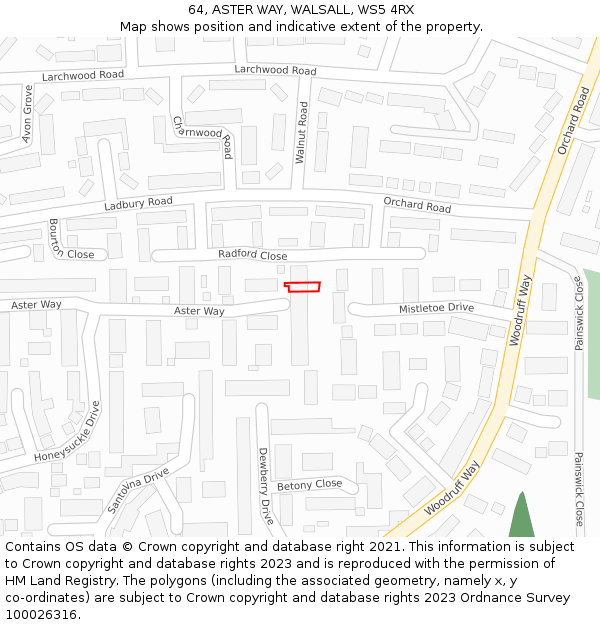 64, ASTER WAY, WALSALL, WS5 4RX: Location map and indicative extent of plot