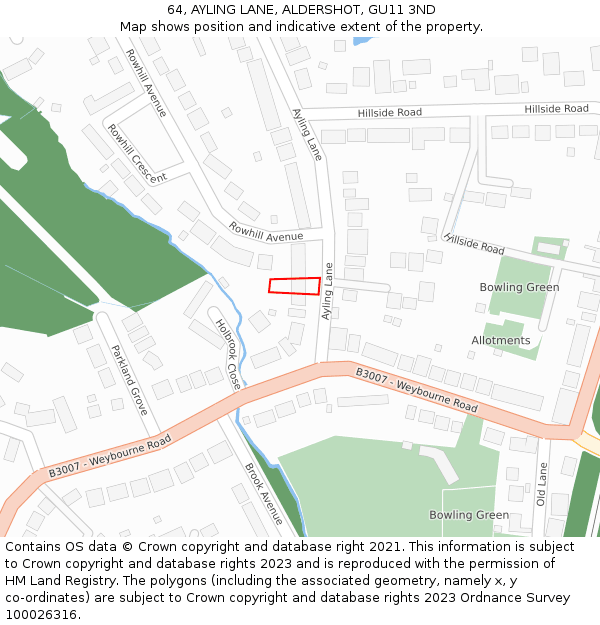 64, AYLING LANE, ALDERSHOT, GU11 3ND: Location map and indicative extent of plot