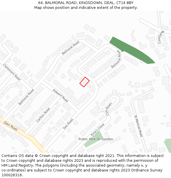 64, BALMORAL ROAD, KINGSDOWN, DEAL, CT14 8BY: Location map and indicative extent of plot