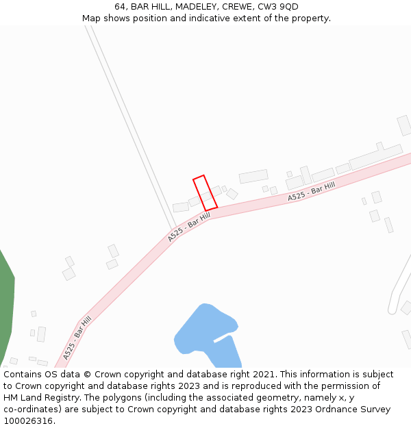 64, BAR HILL, MADELEY, CREWE, CW3 9QD: Location map and indicative extent of plot