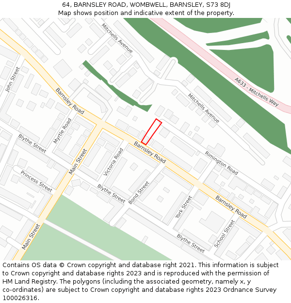 64, BARNSLEY ROAD, WOMBWELL, BARNSLEY, S73 8DJ: Location map and indicative extent of plot