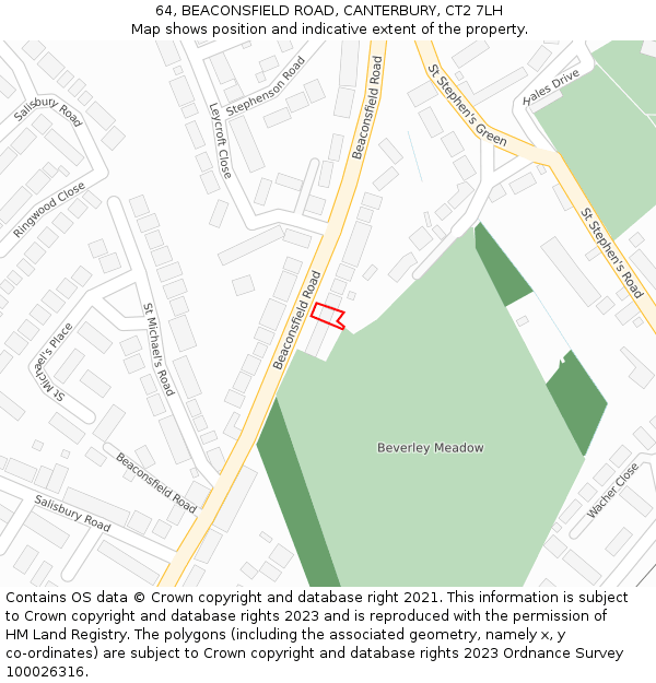 64, BEACONSFIELD ROAD, CANTERBURY, CT2 7LH: Location map and indicative extent of plot