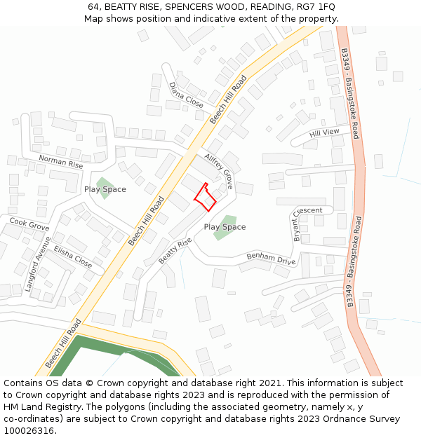 64, BEATTY RISE, SPENCERS WOOD, READING, RG7 1FQ: Location map and indicative extent of plot