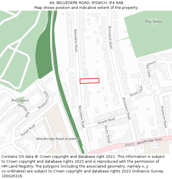 64, BELVEDERE ROAD, IPSWICH, IP4 4AB: Location map and indicative extent of plot
