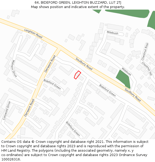 64, BIDEFORD GREEN, LEIGHTON BUZZARD, LU7 2TJ: Location map and indicative extent of plot