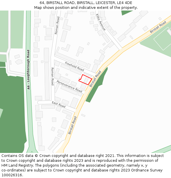 64, BIRSTALL ROAD, BIRSTALL, LEICESTER, LE4 4DE: Location map and indicative extent of plot