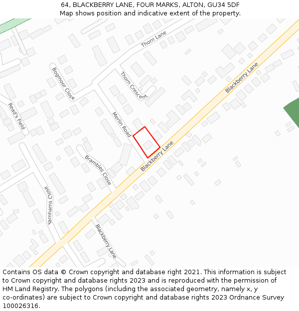 64, BLACKBERRY LANE, FOUR MARKS, ALTON, GU34 5DF: Location map and indicative extent of plot