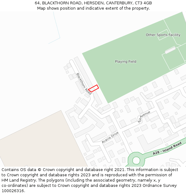 64, BLACKTHORN ROAD, HERSDEN, CANTERBURY, CT3 4GB: Location map and indicative extent of plot