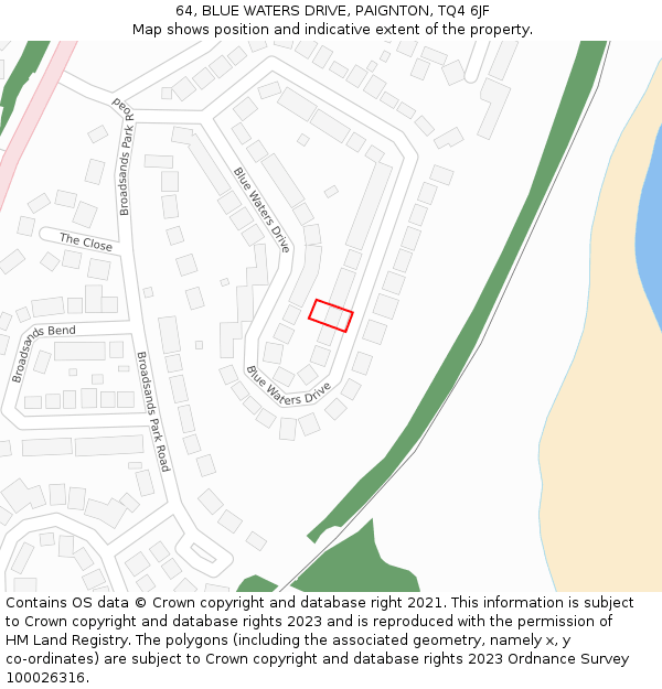 64, BLUE WATERS DRIVE, PAIGNTON, TQ4 6JF: Location map and indicative extent of plot