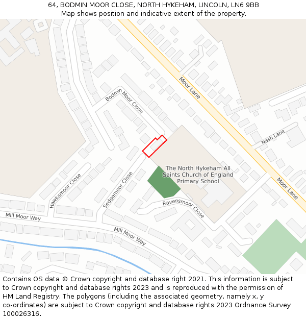 64, BODMIN MOOR CLOSE, NORTH HYKEHAM, LINCOLN, LN6 9BB: Location map and indicative extent of plot