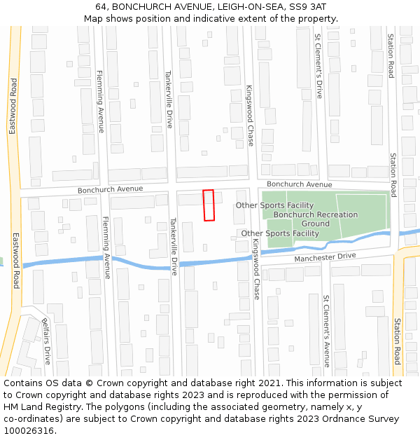 64, BONCHURCH AVENUE, LEIGH-ON-SEA, SS9 3AT: Location map and indicative extent of plot